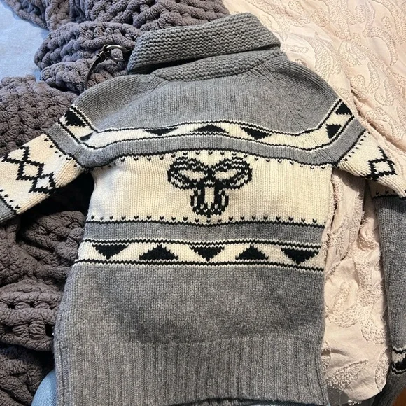 Y2K TNA Grey and Cream Zip-up Wool Sweater - Picture 2 of 6